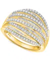 Macy's Diamond Round & Baguette Multirow Statement Ring (1 Ct. T.w.) In 14k Gold-plated Sterling Silver In Gold-plated Sterling Silver