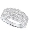Macy's Diamond Round & Baguette Multirow Statement Ring (1 Ct. T.w.) In Sterling Silver In Sterling Silver