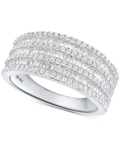 Macy's Diamond Round & Baguette Multirow Statement Ring (1 Ct. T.w.) In Sterling Silver