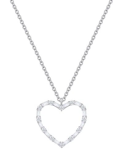Macy's Diamond Round & Baguette Open Heart 18" Pendant Necklace (1/2 Ct. T.w.) In 10k White Gold