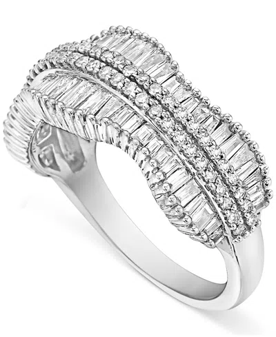 Macy's Diamond Round & Baguette Ring (1 Ct. T.w.) In 10k White Gold In Silver