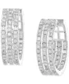 Macy's Diamond Round & Baguette Triple Row Small Huggie Hoop Earrings (1/2 Ct. T.w.) In 14k White Gold