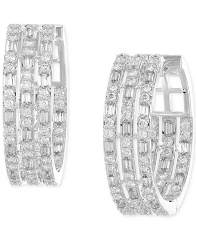 Macy's Diamond Round & Baguette Triple Row Small Huggie Hoop Earrings (1/2 Ct. T.w.) In 14k White Gold