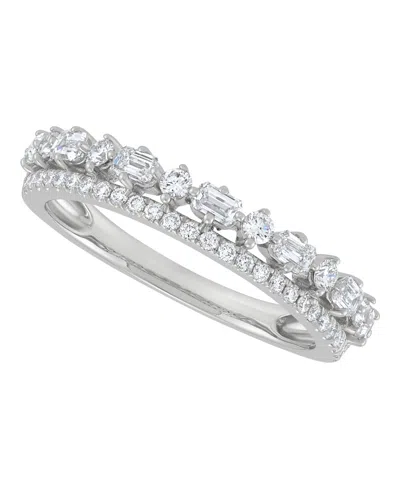 Macy's Diamond Round And Emerald Band Ring (5/8 Ct. T.w.) In 14k White Gold In Metallic