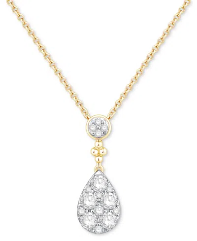 Macy's Diamond Round & Teardrop Cluster 18" Pendant Necklace (1/2 Ct. T.w.) In 14k Gold In Yellow Gold