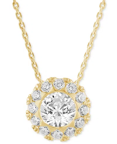 Macy's Diamond Round Halo 18" Pendant Necklace (3/4 Ct. T.w.) In 14k Gold In Yellow Gold
