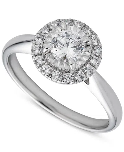 Macy's Diamond Round Halo Engagement Ring (3/4 Ct. T.w.) In 14k White Gold In Metallic
