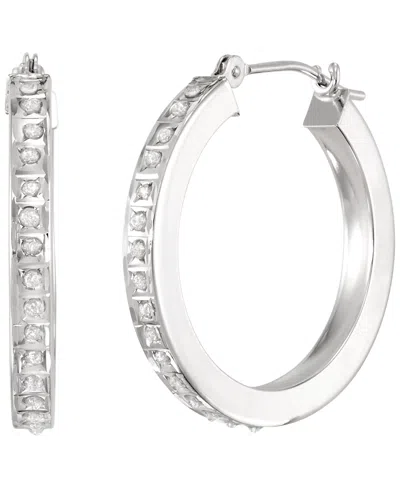 Macy's Diamond Round Hoop Earrings (0.01 Ct. T.w.) In 10k White Gold