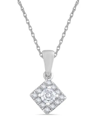 Macy's Diamond Round Shape Halo Design Pendant Necklace (1/4 Ct. T.w.) In 10k White Gold In Silver