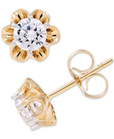 Macy's Diamond Scallop Edge Stud Earrings (1/2 Ct. T.w.) In 14k Gold In Yellow Gold