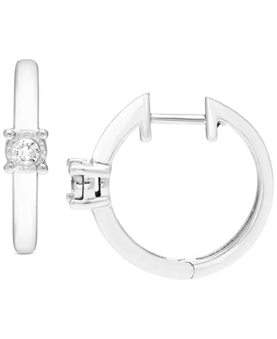 Macy's Diamond Single Stone Hoop Earrings (1/10 Ct. T.w.) In Sterling Silver