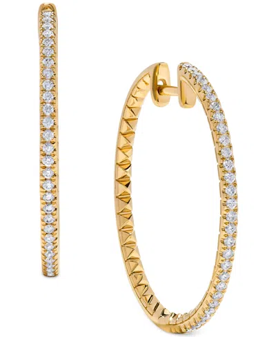 Macy's Diamond Skinny Hoop Earrings (1/2 Ct. T.w.) In 14k Gold In Yellow Gold