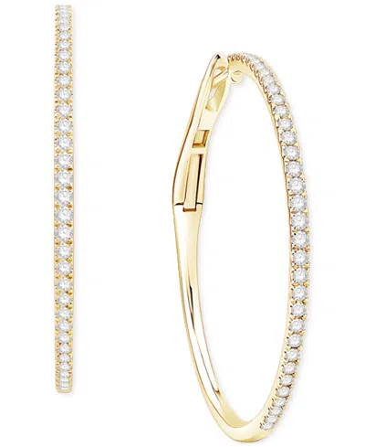 Macy's Diamond Skinny Medium Hoop Earrings (1 Ct.tw.) In 14k Gold In Yellow Gold