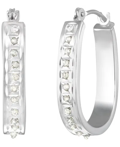 Macy's Diamond Small Hoop Earrings (0.01 Ct. T.w.) In 10k White Gold In Silver