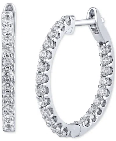 Macy's Diamond Small Hoop Earrings (1 Ct. T.w.) In 14k White Or Yellow Gold In White Gold