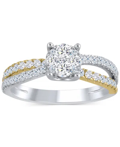 Macy's Diamond Split Shank Engagement Ring (3/4 Ct. T.w.) In 14k Two-tone Gold In Two Tone