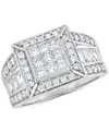 Macy's Diamond Square Halo Cluster Engagement Ring (1-1/2 Ct. T.w.) In 14k White Gold In Metallic
