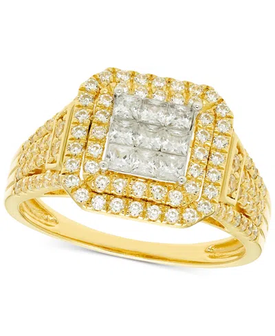 Macy's Diamond Square Halo Cluster Engagement Ring (1 Ct. T.w.) In 14k Gold In Yellow Gold