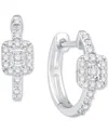 Macy's Diamond Square Halo Hoop Earrings (1/6 Ct. T.w.) In 10k White Gold In White Gold