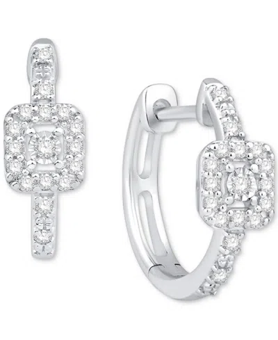 Macy's Diamond Square Halo Hoop Earrings (1/6 Ct. T.w.) In 10k White Gold
