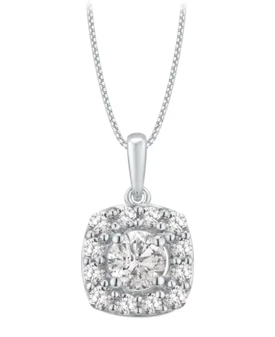 Macy's Diamond Square Halo Pendant Necklace (3/4 Ct. T.w.) In 14k White Gold In Metallic