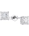 Macy's Diamond Square Halo Stud Earrings (1/4 Ct. T.w.) In Sterling Silver In Sterling Silver