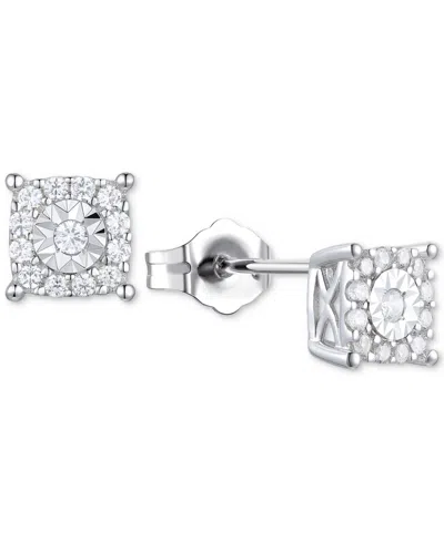 Macy's Diamond Square Halo Stud Earrings (1/4 Ct. T.w.) In Sterling Silver