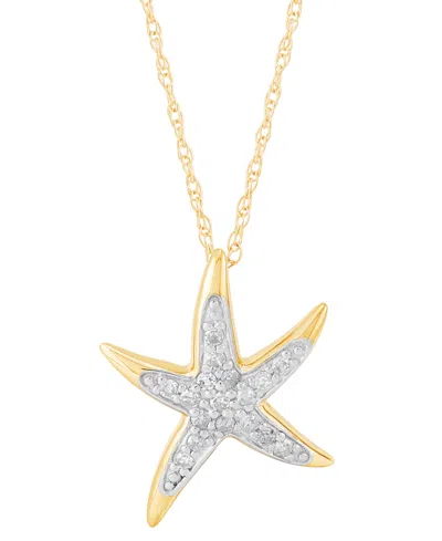Macy's Diamond Starfish 18" Pendant Necklace (1/10 Ct. T.w.) In 10k Gold In Yellow Gold