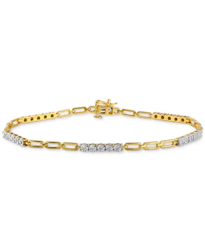 Macy's Diamond Station & Polished Open Link Bracelet (1/4 Ct. T.w.) In Sterling Silver Or Gold-plated Sterl In Gold-plated Sterling Silver