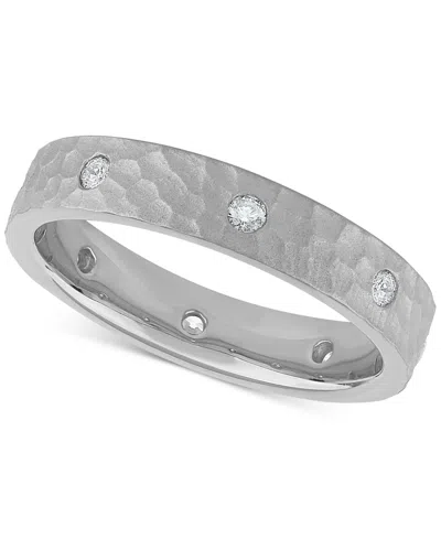 Macy's Diamond Studded Textured Band (1/4 Ct. T.w.) In Platinum Or 14k Gold In Silver