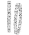 Macy's Diamond Sunray Textured Medium Hoop Earrings (1/2 Ct. T.w.) In Sterling Silver. 1.3" In Sterling S