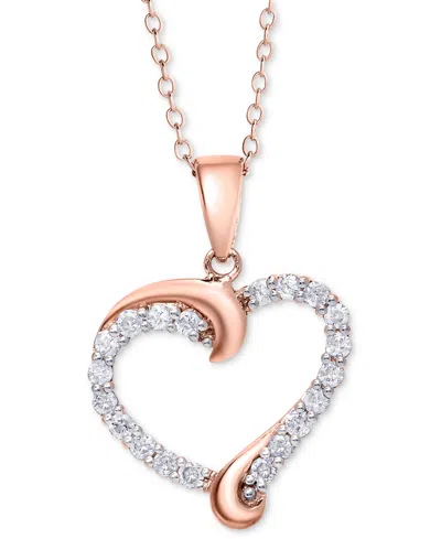 Macy's Diamond Swirl Heart Pendant Necklace (1/2 Ct. T.w.) In Sterling Silver, 14k Gold-plated Sterling Sil In Rose Gold-plated Sterling Silver