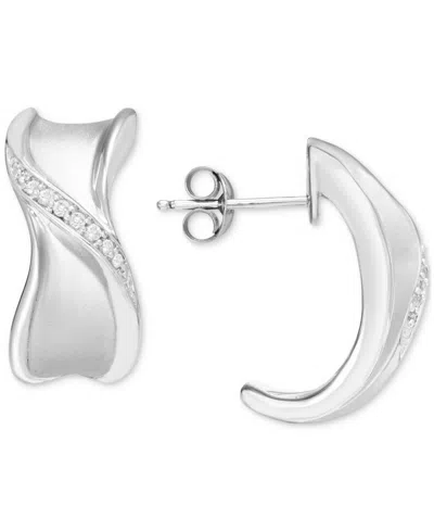 Macy's Diamond Swirl Polished Half Hoop Earrings (1/6 Ct. T.w.) In Sterling Silver