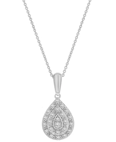 Macy's Diamond Teardrop Cluster 18" Pendant Necklace (1/4 Ct. T.w.) In Sterling Silver,  Exclusive In Metallic