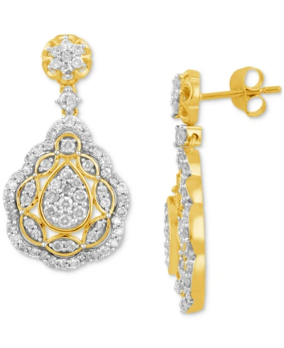 Macy's Diamond Teardrop Cluster Drop Earrings (1-1/2 Ct. T.w.) In 10k Gold In Yellow Gold