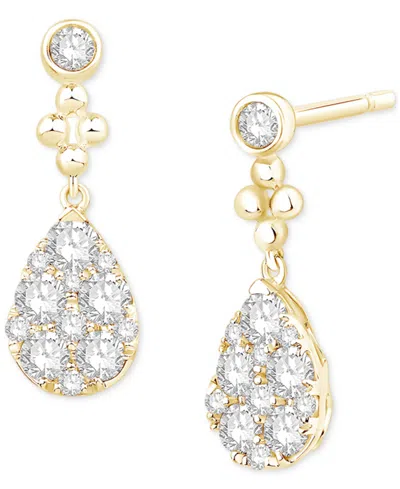 Macy's Diamond Teardrop Cluster Drop Earrings (3/4 Ct. T.w.) In 14k Gold In Yellow Gold