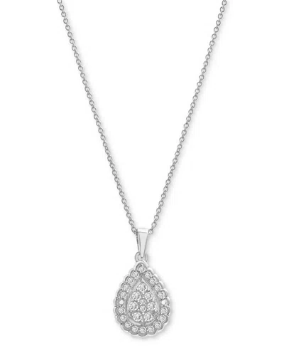 Macy's Diamond Teardrop Halo Cluster 18" Pendant Necklace (1/4 Ct. T.w.) In Sterling Silver, Created For Ma