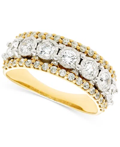 Macy's Diamond Three Row Band (1 Ct. T.w.) In 14k Two-tone Gold In Yellow Gold