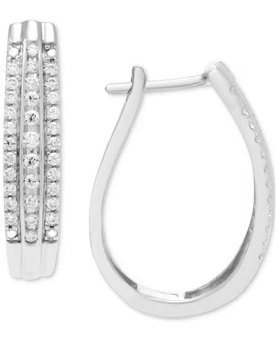 Macy's Diamond Three Row Oval Hoop Earrings (1/2 Ct. Tw.) In 10k White Or Yellow Gold In White Gold