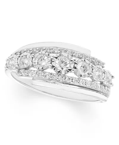 Macy's Diamond Three Row Ring (1/2 Ct. T.w.) In 14k Gold In Silver