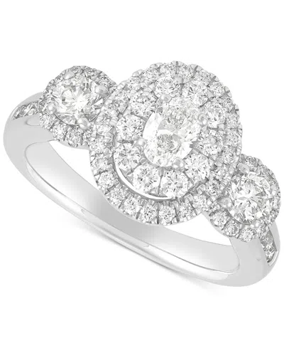 Macy's Diamond Three Stone Double Halo Ring (1-1/2 Ct. T.w.) In 14k White Gold In Silver