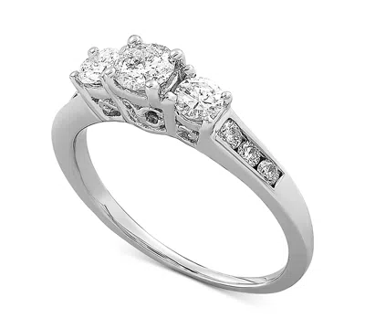 Macy's Diamond Three Stone Engagement Ring (1 Ct. T.w.) In 14k White Gold In Metallic