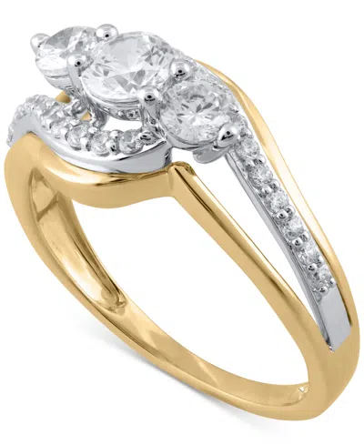 Macy's Diamond Three Stone Engagement Ring (7/8 Ct. T.w.) In 14k Two-tone Gold In Multi