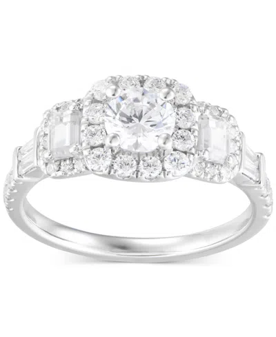 Macy's Diamond Three Stone Halo Engagement Ring (1-1/2 Ct. T.w.) In 14k White Gold