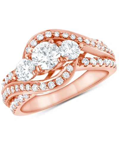 Macy's Diamond Three Stone Swirl Engagement Ring (1-3/8 Ct. T.w.) In 14k Rose Gold