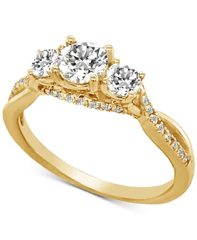 Macy's Diamond Three Stone Twist Shank Ring (1 Ct. T.w.) In 14k Gold In Yellow Gold