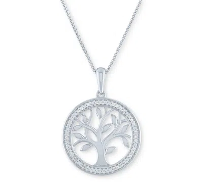 Macy's Diamond Tree 18" Pendant Necklace (1/10 Ct. T.w.) In Sterling Silver Or 14k Gold-plated Sterling Sil