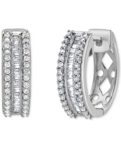 Macy's Diamond Triple Row Hoop Earrings (1/2 Ct. T.w.) In 14k White Gold