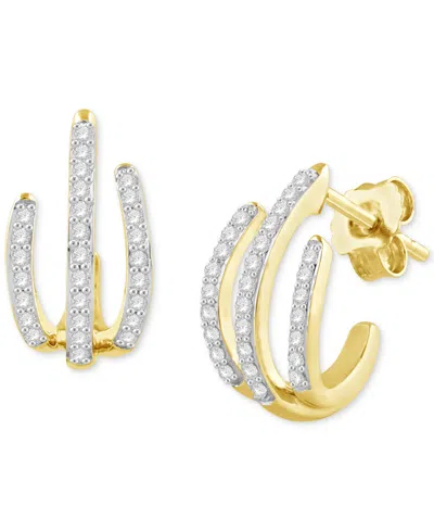 Macy's Diamond Triple Row Huggie Hoop Earrings (1/3 Ct. T.w.) In 14k Gold-plated Sterling Silver In Yellow Gro