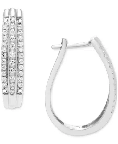 Macy's Diamond Triple Row Oval Hoop Earrings (1/2 Ct. T.w.) In 10k White Gold